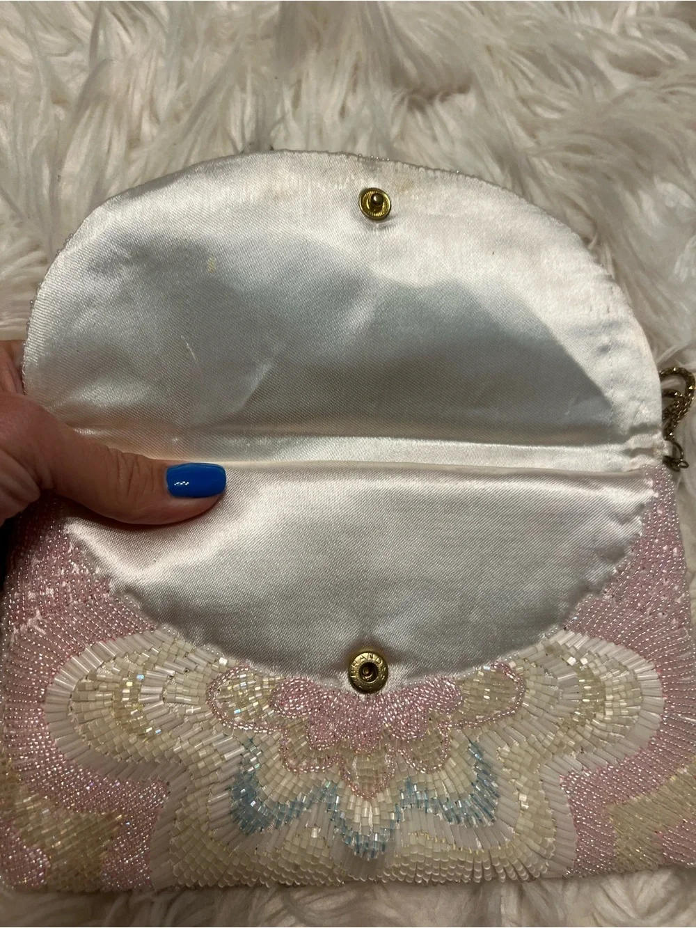 Vintage Studio 18 for La Regale 90s Pastel Floral Beaded Clutch | Gold Chain Bag